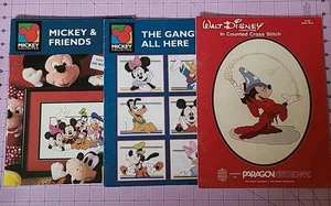 Lot 3 Walt Disney Cross Stitch Pattern Books Mickey Mouse,  Pluto, Donald Duck - Picture 1 of 15
