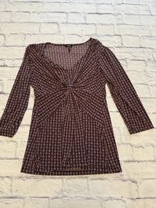 Daisy Fuentes Medium Abstract Multi-Colored Blouse 3/4 Sleeve V Neck Twist Front - Picture 1 of 8