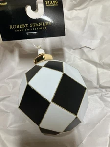 Robert Stanley Black & White Round Glass Geometric Christmas Ornament Glitz - Picture 1 of 6