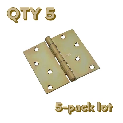 5-pack lot National Hardware 4" Square corner Satin Brass Door Hinge N830-267 - Изображение 1 из 4