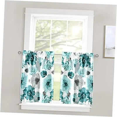  Leah Light Filtering Window Curtain Kitchen 20"W x 13"L (Pack of 2) Blue - Image 1 of 4