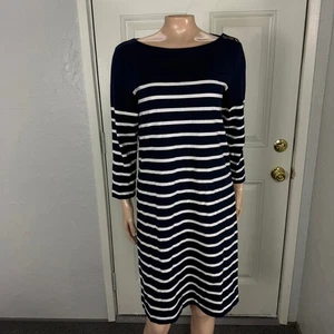 J. McLaughlin Damen Kleid klein gestreift 3/4 Arm dunkelblau Baumwolle A3-30 - Bild 1 von 7