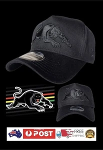 PENRITH PANTHERS NEW ERA 9FORTY BLACK ON BLACK SNAPBACK CAP HAT RUGBY LEAGUE - Picture 1 of 4