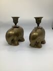 Pair Vintage Brass Elephant Candle Holders With Cool MCM Design Heavy !