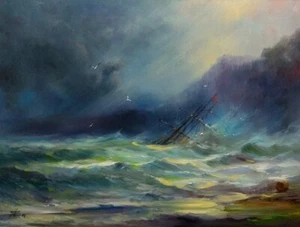 Original, Seascape, wreck. storm oil painting. artist Vladislav Shurganov - Picture 1 of 5