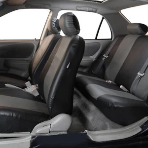 FH Group Universal Fit PU Leather Car Seat Covers Van SUV - Gray/Black Full Set - Picture 1 of 9