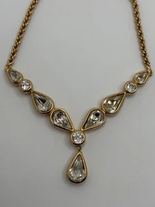 Vintage Christian Dior signierte klare Kristall Tropfen goldfarbene Halskette - Bild 1 von 15