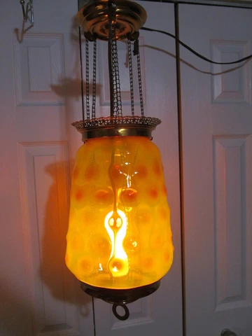 Victorian Amber Bullseye Thumbprint Hanging Pendant Lamp Electrified Cover