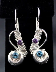 Sajen Amethyst Blautopas Twist Draht Ohrhänger/Ohrhänger Sterlingsilber 0,925  - Bild 1 von 5