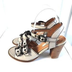River Island natural beige chunky buckle open toe block heel sandals Sz 5 / 38 - Picture 1 of 11