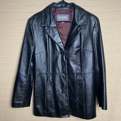 Wilsons Leather Jacket Women Large Black Red Interior Moto Minimalist Effortless - Image 1 of 4