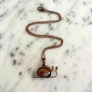 HANDMADE LODOLITE COPPER WIRE WRAPPED COTTAGECORE SNAIL PENDANT NECKLACE OOAK - Picture 1 of 8