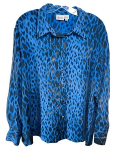 Reflections By Spiegel Vintage Silk Long Sleeve Shirt 2XL Blue Cheetah Print - Picture 1 of 7