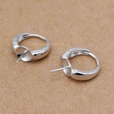 Sterling Silver Hinged Hoop Earrings With Pearl Cup Pin Making Findings A5430 - Image 1 of 4