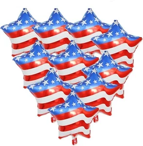 Set of 10 Star Balloons 4th of July Balloon USA American Flag Foil Balloons - Picture 1 of 6