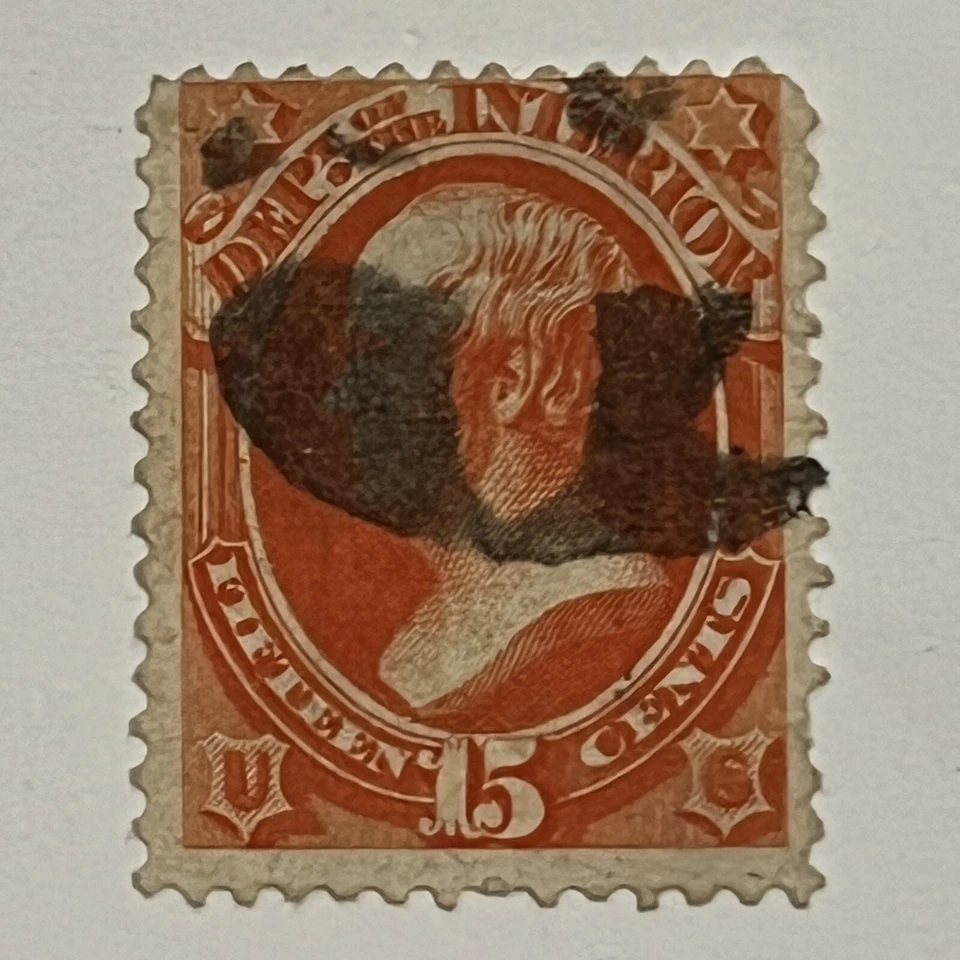 SELLO DE LUJO CANCELADO 1870 EE. UU. 15C #152 DANIEL WEBSTER ÚNICO EN FORMA DE "U" MATASELLOS Foto 1 de 2