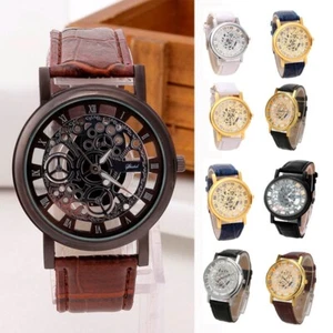 Men Luxury Stainless Steel Quartz Military Sport Watch Leather Band Wrist Watch - Picture 1 of 29