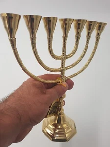 Portavelas de latón mesiánico cobre menorá menorá 10" 25 cm Israel de Israel - Imagen 1 de 8