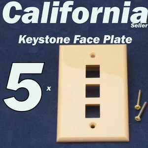 5 Faceplate 3 Port Keystone Jack RJ45 CAT5 5e 6 Network Wall Plate Ivory /Beige - Picture 1 of 8
