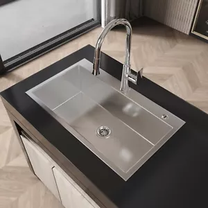 COZY Stainless Steel Kitchen Sink, 32" Single Bowl Brushed Nickel SSBR02 - Picture 1 of 10