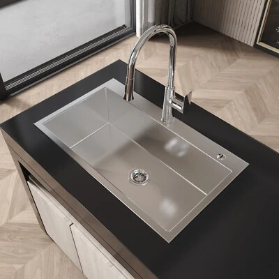 ACOGEDOR Fregadero de Cocina de Acero Inoxidable, 32" Cuenco Único Níquel Cepillado SSBR02 Foto 1 de 4