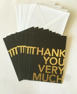 Tarjetas de notas en blanco Hallmark Thank ~ lámina negra y dorada audaz ~ Cantidad 10 con sobres - Imagen 1 de 1