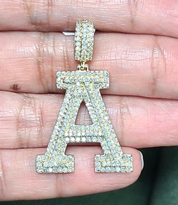 10K White Gold 1.00CT Genuine Diamonds Alphabet Initial Letter A Charm Pendant - Picture 1 of 6