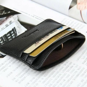 Mens Wallet Front Pocket Slim Wallet Genuine Leather ID Holder Card Case US FAST - Picture 1 of 23