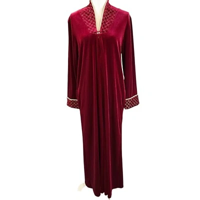 Vintage Adonna Womens Nightgown Velvet Red Embroidered Gold Size Medium Holiday - Image 1 of 4