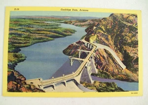 Postal de lino Coolidge Dam Arizona, D-16, sin usar, vintage - Imagen 1 de 2