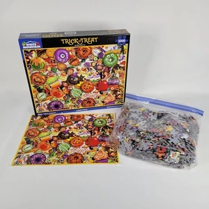 2024 White Mountain Trick Or Treat 1000 pc Halloween Puzzle Gina Lee Vtg Collage - Picture 1 of 14