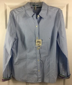 GH Bass & Co. Shirt Womens Large Blue White Pinstripe Button Up 100% Cotton $58 - Picture 1 of 6