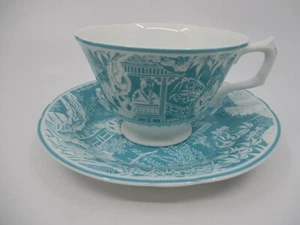 ROYAL CROWN DERBY MIKADO - TURQUOISE - CUP & SAUCER - 2 3/8" 1004E - Picture 1 of 3
