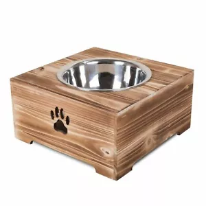 Wickerfield Single Wooden Dog Feeding Frame Stand stainless Bowl - Picture 1 of 5