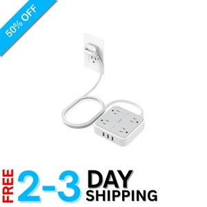 Cavo di prolunga Flat Plug 5 piedi con 4 prese AC e 3 porte USB per casa e ufficio - Foto 1 di 9