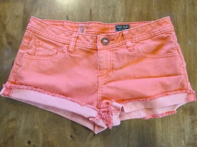 VOLCOM Short Shorts Juniors Size 9 Peach Orange Cut-Off Mid Rise Raw Cuffed Hem - Image 1 of 4
