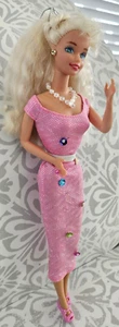 VINTAGE 1976 BARBIE PUPPE BLOND ROSA KLEID SCHUHE RING HALSKETTE OHRRINGE - Bild 1 von 21