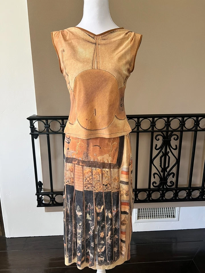 Vintage Vivienne Tam Skirt and Top Nylon Set with Abstract Design- Size 2  - Image 1 of 4