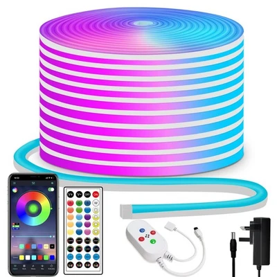 LED Neon Lights Strip 15M 24v RGB w/Remote, APP Control, IP65 Waterproof Strip L - Image 1 of 4