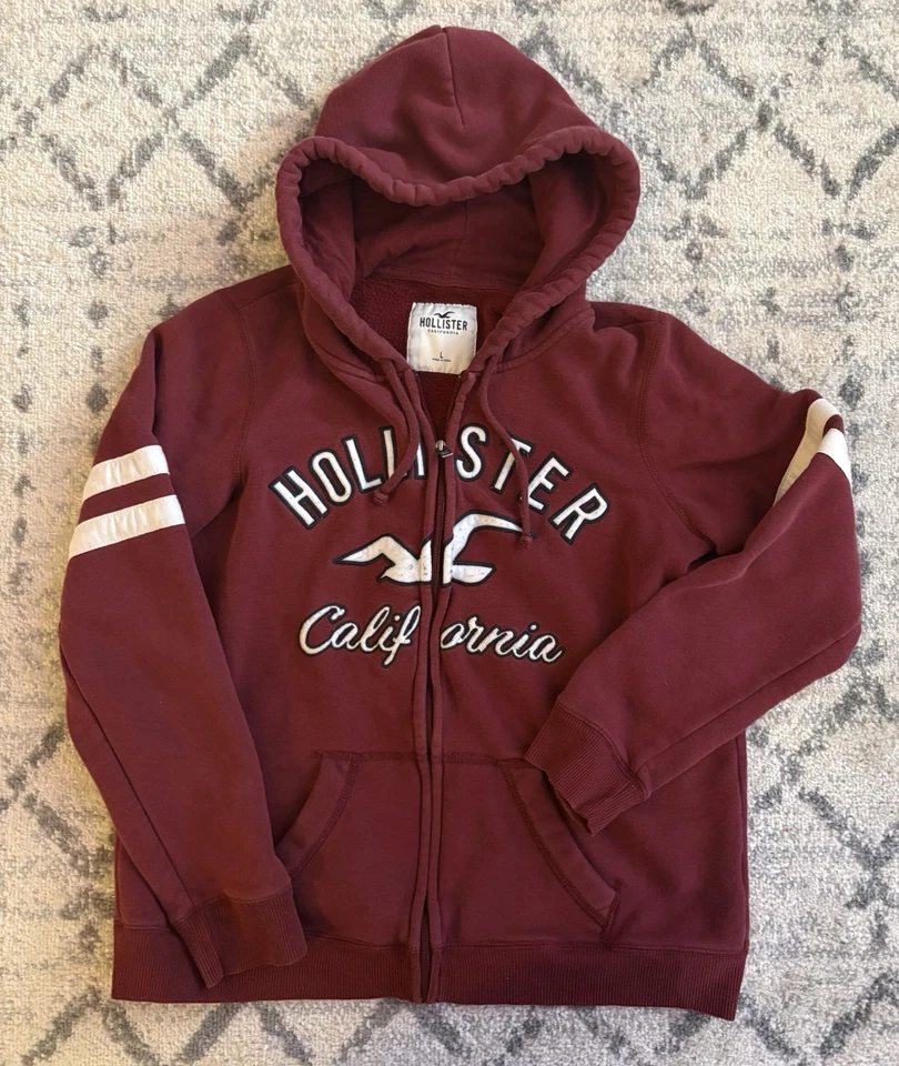 Hollister California Granate Cremallera Sudadera con Capucha Principios de 2010 Logo Sudadera a Rayas L Foto 1 de 3