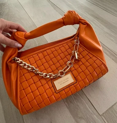 RIVER ISLAND orange scrunch bag Hand bag Shoulder Bag faux leather - Image 1 of 4