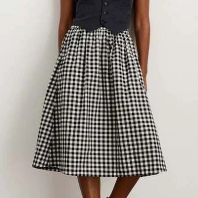 Alex Mill Gingham 100% Cotton High Waisted Flare Midi Skirt Black/White Womens M - Image 1 of 4