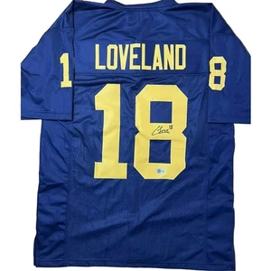 Camiseta de fútbol americano personalizada de Colston Loveland autografiada de los Michigan Wolverines azul marino Bec - Imagen 1 de 1