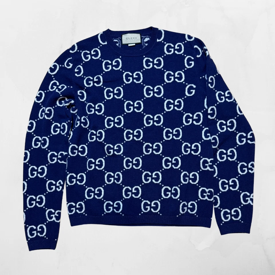 Suéter GUCCI GG Logo Cuello Redondo Azul Marino Foto 1 de 4