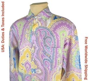 Ralph Lauren Purple Label Mens Multicolor Linen/Cotton Long Sleeve Shirt Size L - Picture 1 of 13
