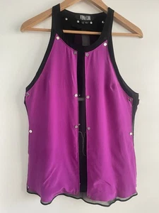 Vena Cava Fuchsia Black Trim Sleeveless Top Industrial Button Detail Sz 4 - Picture 1 of 12
