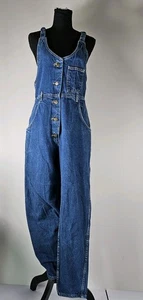 Vintage Lee Womens Denim Bib Overalls Button Front Taper Leg Size 9 Made In USA - Picture 1 of 19