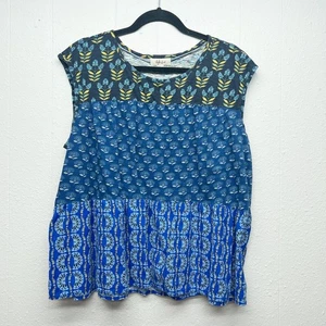 Style Co. Foral Ruffle Hem Top Womens 2X Boho Relaxed 100% Cotton Beachy Coastal - Picture 1 of 11