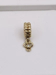 Pandora 14k Yellow Gold Posey Diamond Dangle Bead Charm 750415D BEAUTIFUL!! - Picture 1 of 8
