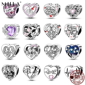 Pulsera europea de plata esterlina 925 hágalo usted mismo dije circonita cúbica corazón cuentas ajuste mujer - Imagen 1 de 198